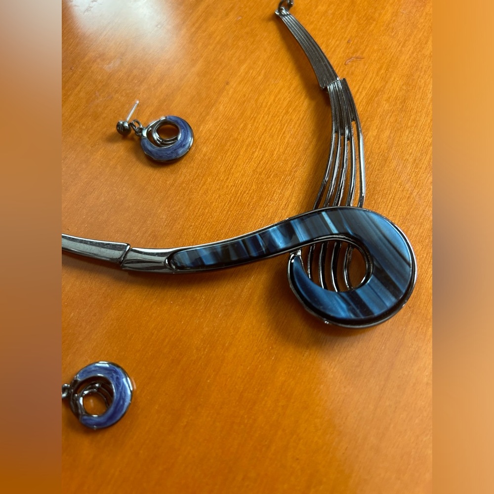 Blue Swirl Statement Necklace and Earring Set